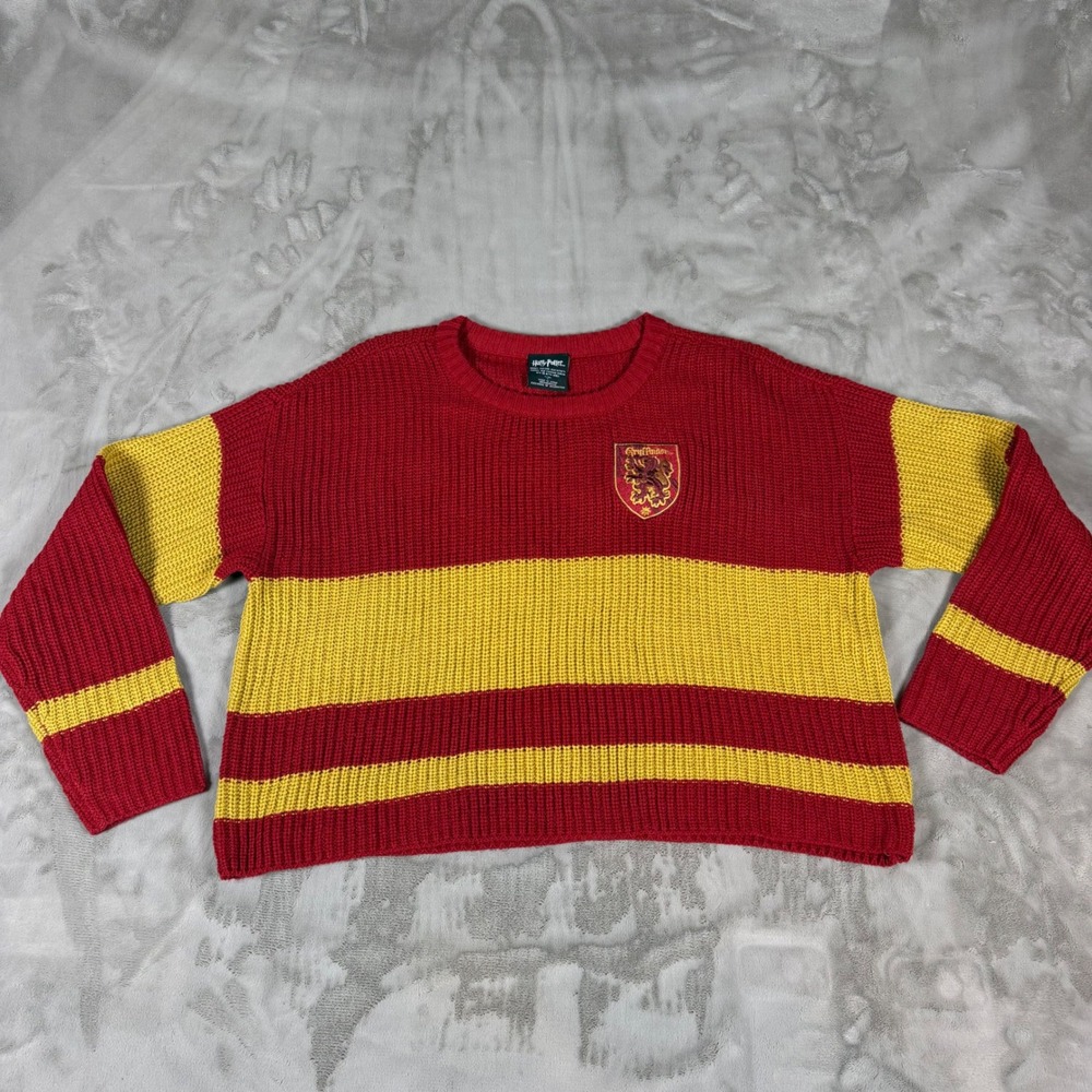 Harry Potter Gryffindor Sweater Womens Large Red Yellow Striped Shaker Knit L